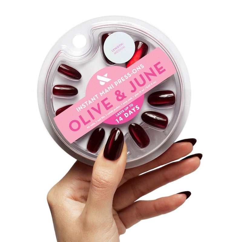 Olive & June Instant Mani Press-On Nails (Glue) | 42 Fake Nails, 21 Sizes | Non-Toxic, Long-Lasting Recycled Materials Realistic Look | Salon-Quality at Home | Medium, Oval | Obsessed Velvet - Image 1