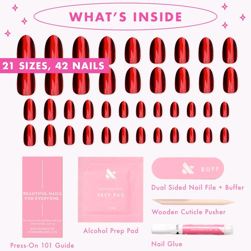 Olive & June Instant Mani Press-On Nails (Glue) | 42 Fake Nails, 21 Sizes | Non-Toxic, Long-Lasting Recycled Materials Realistic Look | Salon-Quality at Home | Medium, Oval | Obsessed Velvet - Image 5