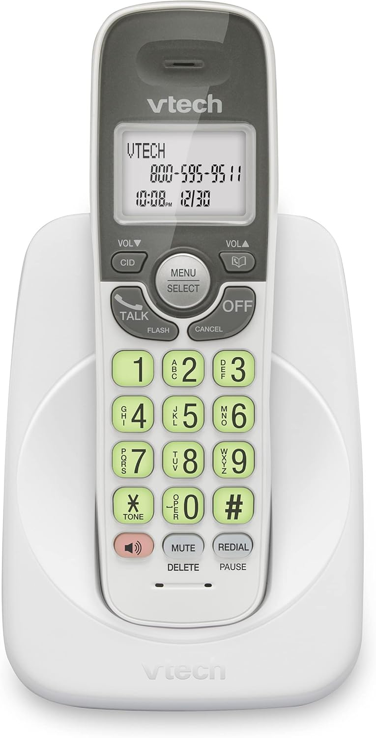 VTech VG131 DECT 6.0 Cordless Phone with Bluetooth, Full Duplex Speakerphone, Caller ID, and 1000ft Range (White/Grey) - Image 1