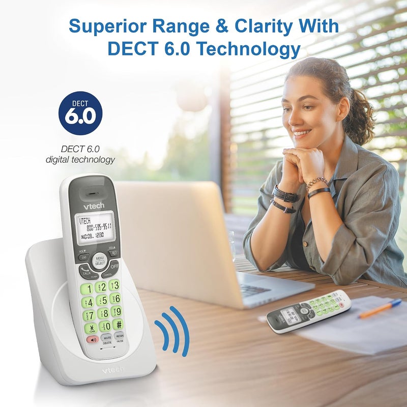 VTech VG131 DECT 6.0 Cordless Phone with Bluetooth, Full Duplex Speakerphone, Caller ID, and 1000ft Range (White/Grey) - Image 4