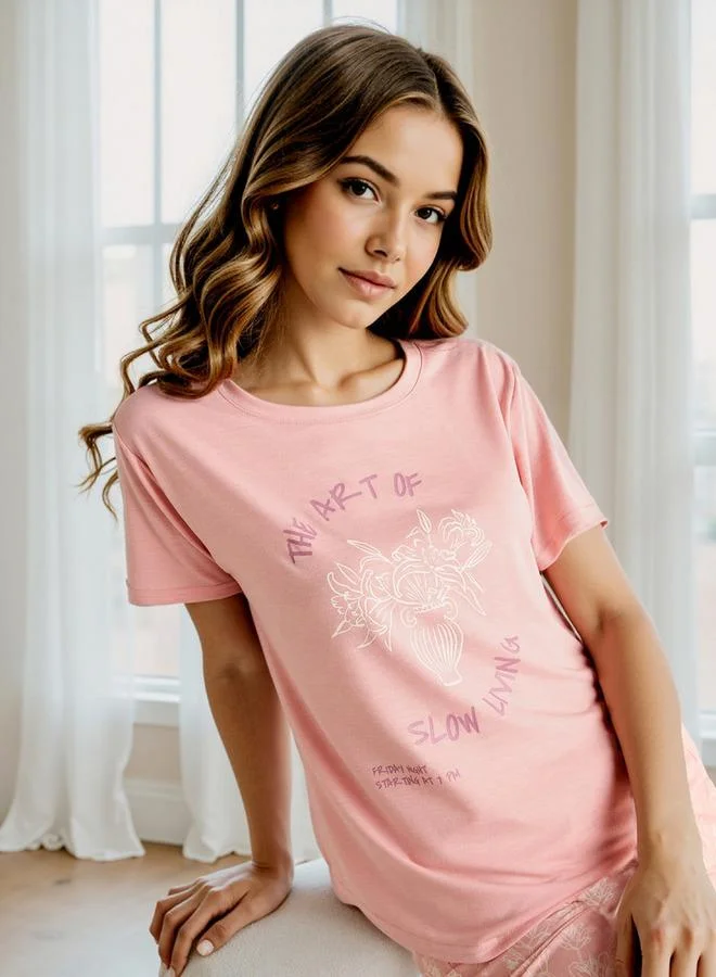 Splash FAV Floral Print T-shirt and Pyjama Set