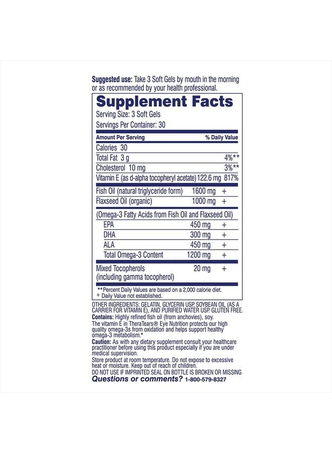 TheraTears 1200mg Omega 3 Supplement for Eye Nutrition, Organic Flaxseed Triglyceride Fish Oil and Vitamin E, 90 Count - Image 2