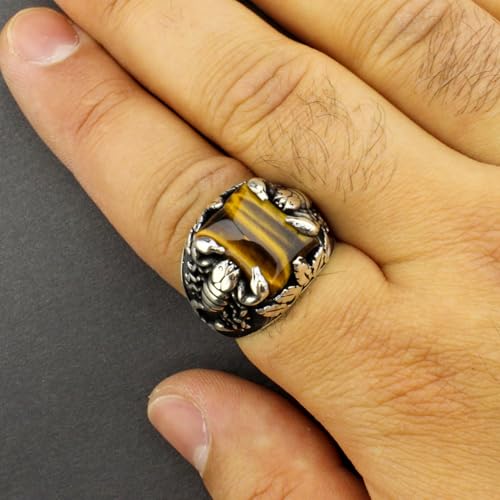 Babylon Silver Natural Tiger Eye Stone Solid 925 Sterling Silver Scorpion Design Ring for Men (13) - Image 3