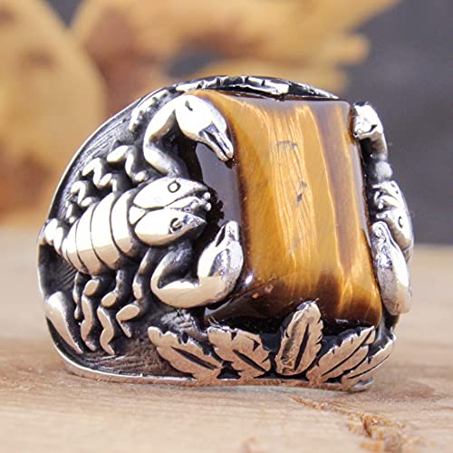 Babylon Silver Natural Tiger Eye Stone Solid 925 Sterling Silver Scorpion Design Ring for Men (13) - Image 2