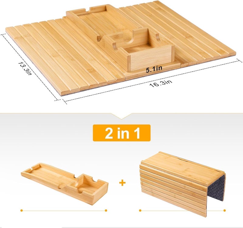 2 in 1 Bamboo Couch Cup Holder and Arm Tray - Image 5