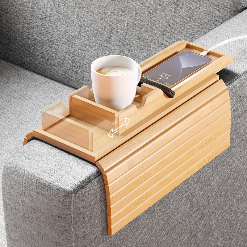 2 in 1 Bamboo Couch Cup Holder and Arm Tray - Image 1