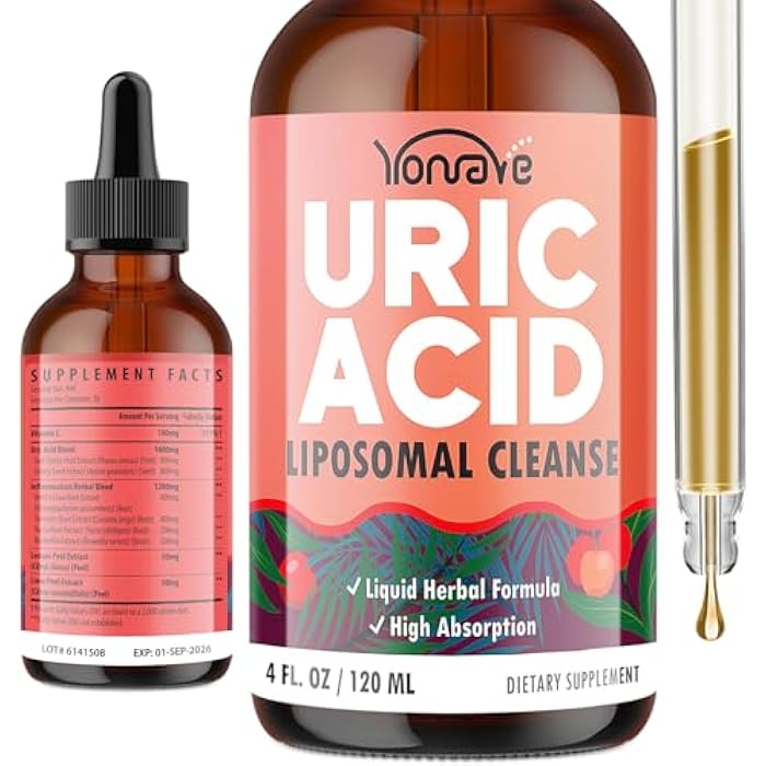 Yonrave Liposomal Uric Acid Drops, Tart Cherry Supplement with Celery Seed & Boswellia Extract – Muscle, Detox, Joint and Kidney, Uric Acid Cleanse Liquid Supplement– 4 FL OZ (1 Bottle) - Image 1