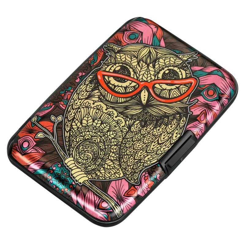 ELFISH Mini RFID Aluminum Wallet Credit Cards Holder Business Card Case Metal ID Case for Men Women(Cute Owl) - Image 1