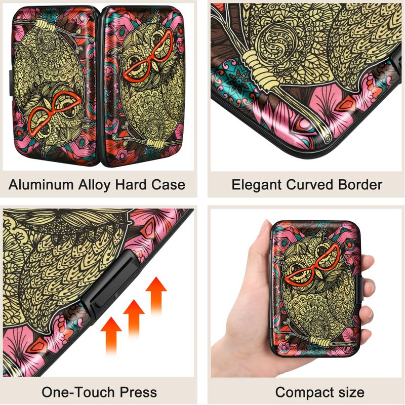 ELFISH Mini RFID Aluminum Wallet Credit Cards Holder Business Card Case Metal ID Case for Men Women(Cute Owl) - Image 3