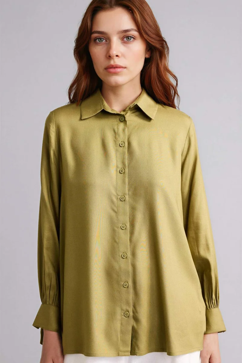 ديفاكتو Regular Fit Viscose Shirt Collar Long Sleeve Tunic