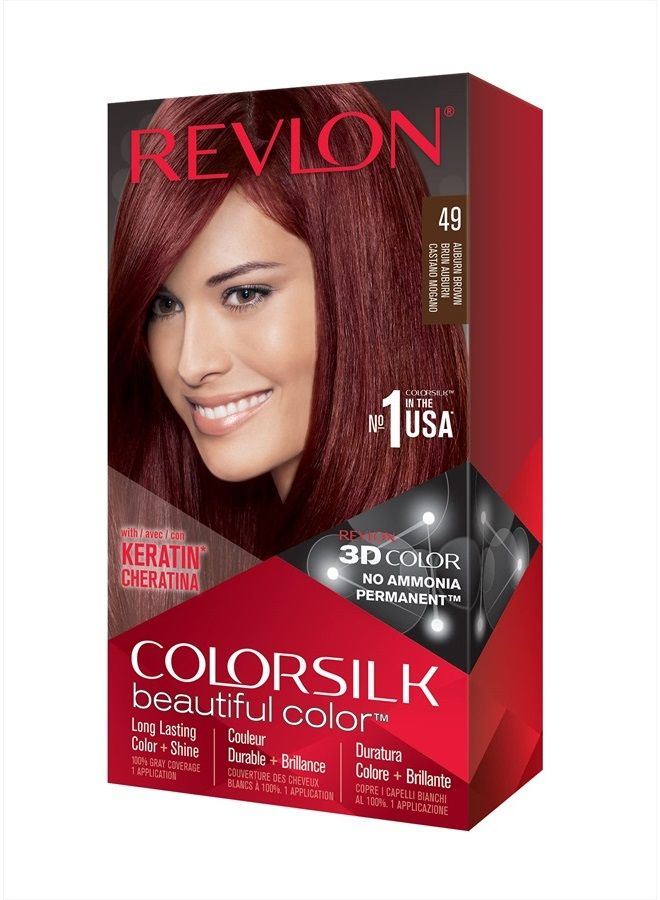 Revlon ريفلون كولورسيلك لون جميل، صبغة شعر دائمة مع الكيراتين، تغطية 100% للشيب، خالية من الأمونيا، 49 بني كستنائي - Image 1