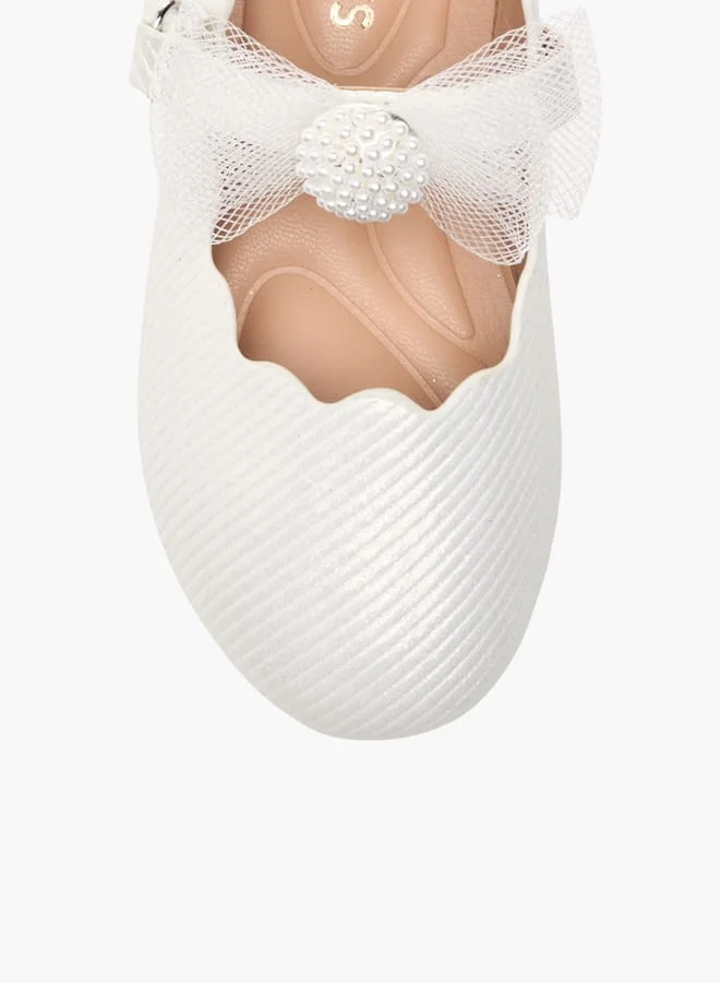 JUNIORS Girls Bow Embellished Ballerina Shoes With Hook And Loop Closure