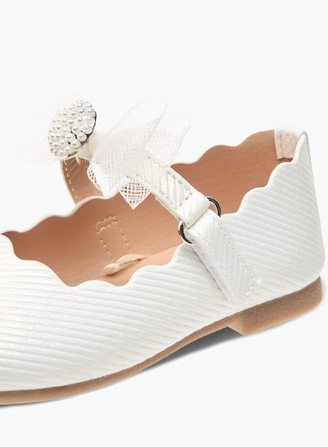 JUNIORS Girls Bow Embellished Ballerina Shoes With Hook And Loop Closure