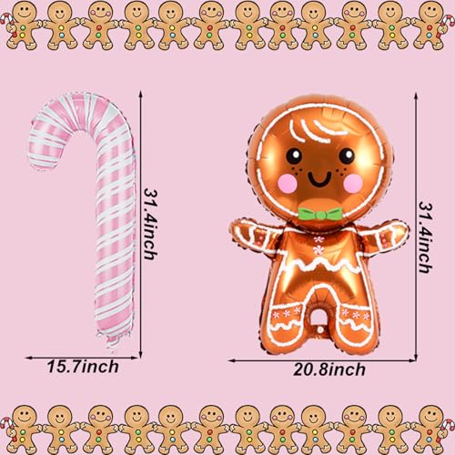 Tagberoy 11PCS Large Gingerbread Balloons Pink Candy Cane Balloons Set Gingerbread Foil Balloons for Gingerbread Party Decorations Candy Cane Foil Balloons for Candy Canes Christmas Decorations - Image 5