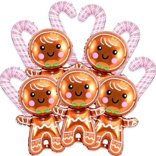 Tagberoy 11PCS Large Gingerbread Balloons Pink Candy Cane Balloons Set Gingerbread Foil Balloons for Gingerbread Party Decorations Candy Cane Foil Balloons for Candy Canes Christmas Decorations - Image 1