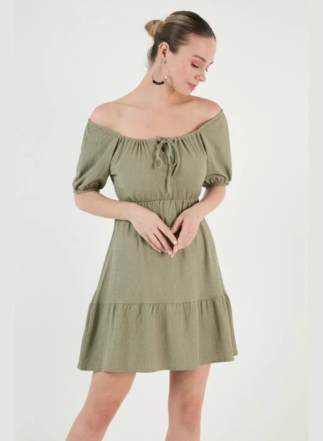 Lela  Lela Front Gathered Balloon Sleeve Mini Dress Women's Dress 5869005 for Women | Best Price UAE