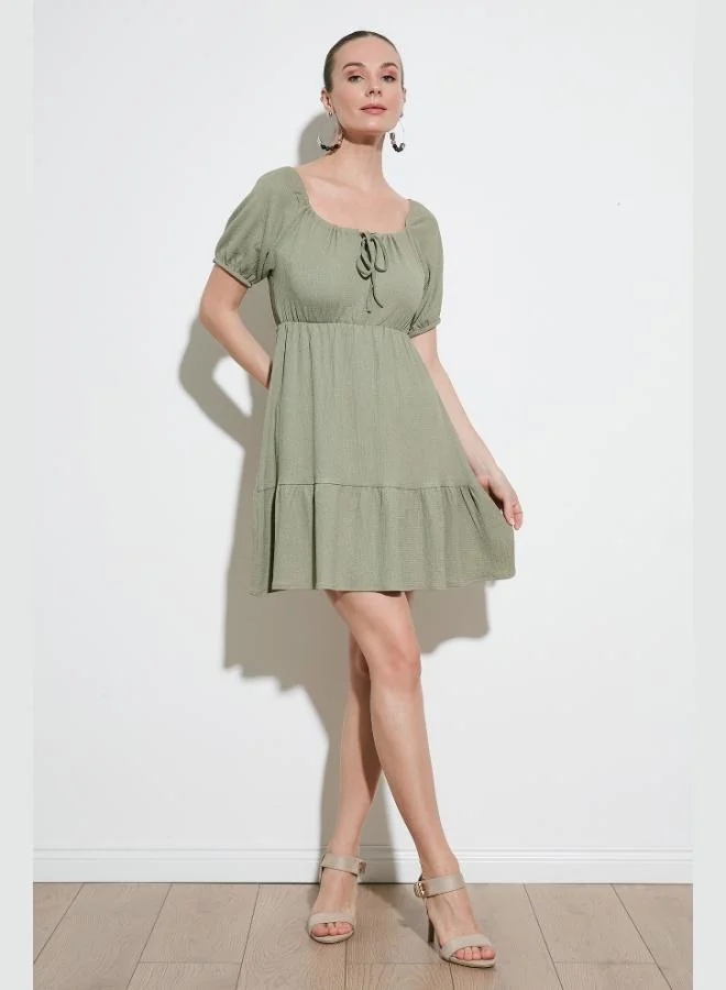Lela  Lela Front Gathered Balloon Sleeve Mini Dress Women's Dress 5869005 for Women | Best Price UAE