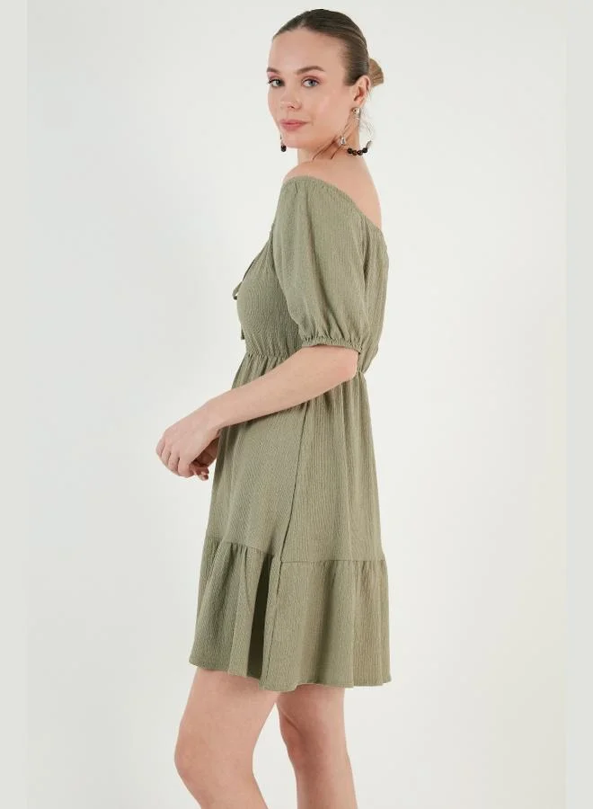 Lela  Lela Front Gathered Balloon Sleeve Mini Dress Women's Dress 5869005 for Women | Best Price UAE