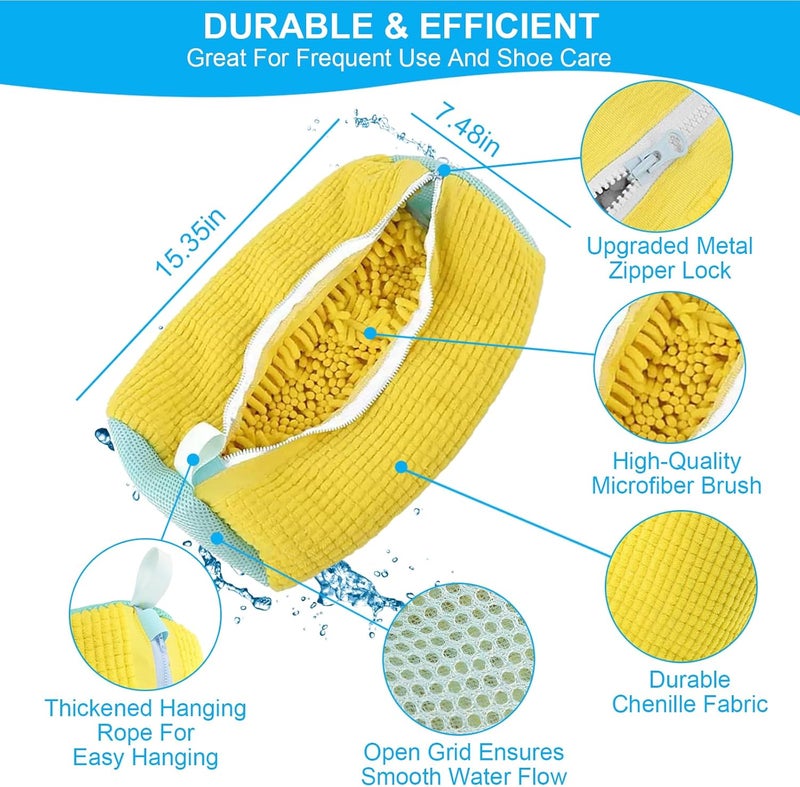 WOBEVB 2Pcs Shoe Washing Machine Bag-Laundry Shoe Bag for Washer and Dryer, Reusable Shoe Cleaning Bag for Sneaker Tennis Shoes Unstain Cleaner Kit, Includes 10 Shoe Bags for Travel (Yellow) - Image 2