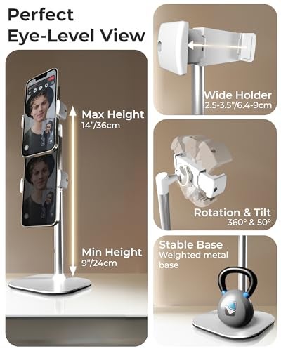 COOPER ChatStand, Adjustable Cell Phone Stand for Desk, Phone Stand for Recording, iPhone Holder for Filming, Small Tripod for iPhone, Fits Samsung, Android Smartphones, (Frost White) - Image 3