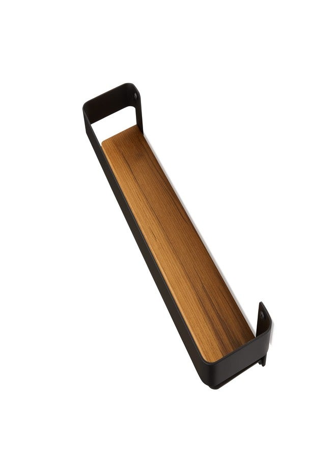 Seachrome Rectangular Shower Shelf with Rail in a Matte Black Finish and Natural Teak Wood Insert - Image 5