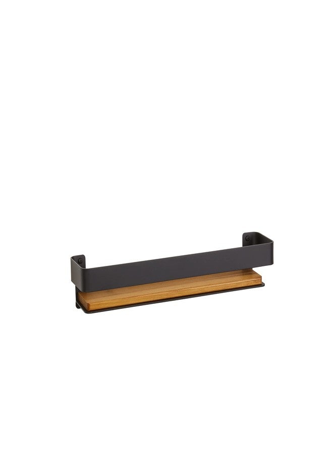 Seachrome Rectangular Shower Shelf with Rail in a Matte Black Finish and Natural Teak Wood Insert - Image 2
