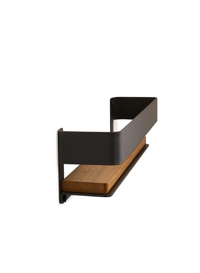 Seachrome Rectangular Shower Shelf with Rail in a Matte Black Finish and Natural Teak Wood Insert - Image 4