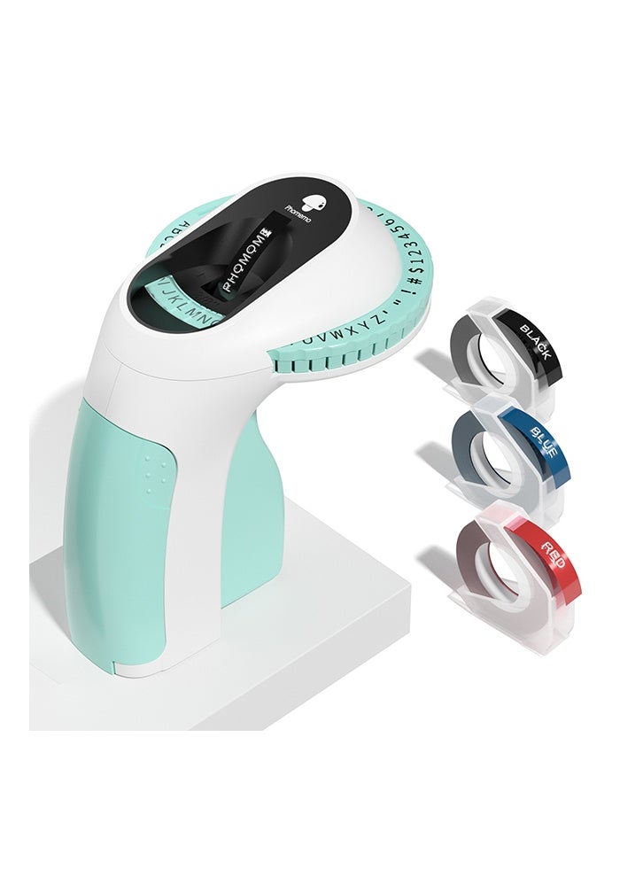 phomemo Label Maker Embossing Machine, 3D Portable Embossed Label Makers, Green handheld Embossing Label Machine-Easy to Use for Organization Gift(Green Vintage Embosser with 3 Label Tapes) - Image 1