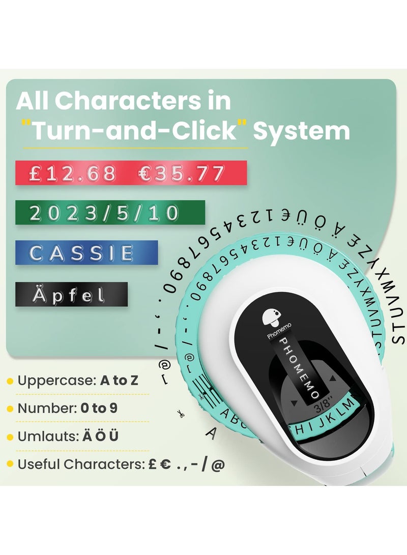phomemo Label Maker Embossing Machine, 3D Portable Embossed Label Makers, Green handheld Embossing Label Machine-Easy to Use for Organization Gift(Green Vintage Embosser with 3 Label Tapes) - Image 2