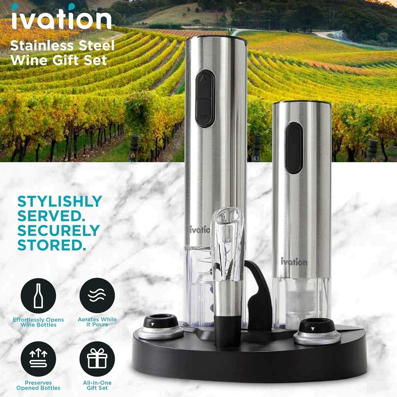 Ivation Electric Wine Gift Set – Includes Bottle Opener, Aerator, Vacuum Preserver, Stoppers, Foil Cutter & Charging Base - Image 2
