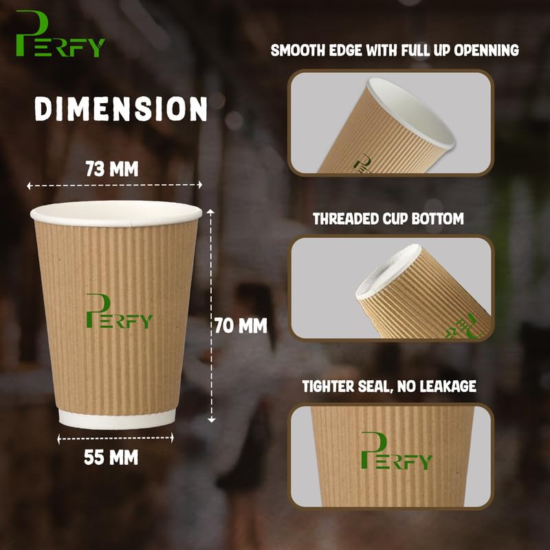 Perfy Sustainable Biodegradable Ripple Cups(180ml)|Disposable Paper Cups, Non-Slip Cups|Eco-Friendly Hot Cups|Sturdy, Microwave Safe, Brown (Pack of 75) - Image 4