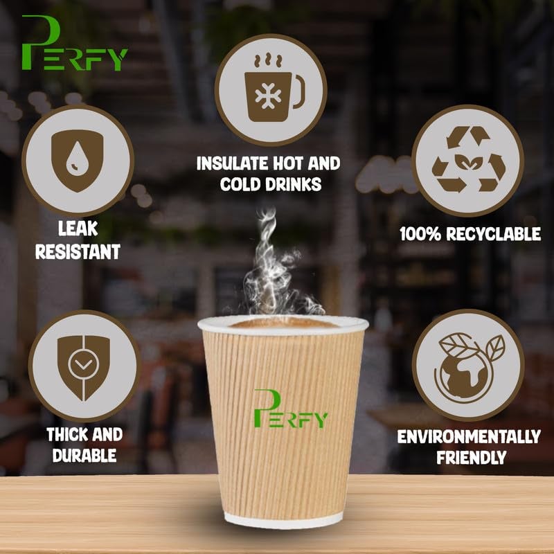 Perfy Sustainable Biodegradable Ripple Cups(180ml)|Disposable Paper Cups, Non-Slip Cups|Eco-Friendly Hot Cups|Sturdy, Microwave Safe, Brown (Pack of 75) - Image 3