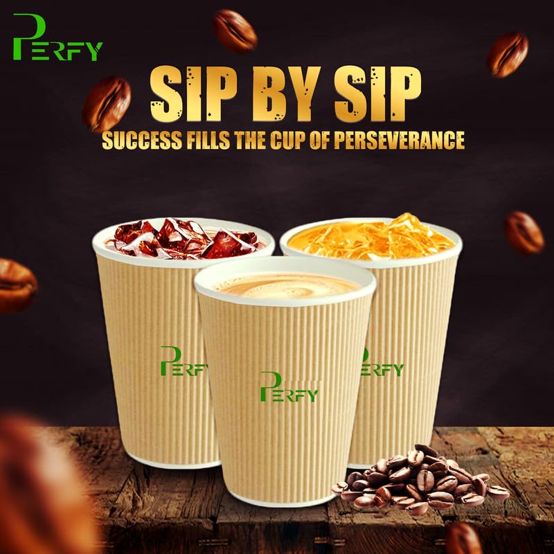 Perfy Sustainable Biodegradable Ripple Cups(180ml)|Disposable Paper Cups, Non-Slip Cups|Eco-Friendly Hot Cups|Sturdy, Microwave Safe, Brown (Pack of 75) - Image 2