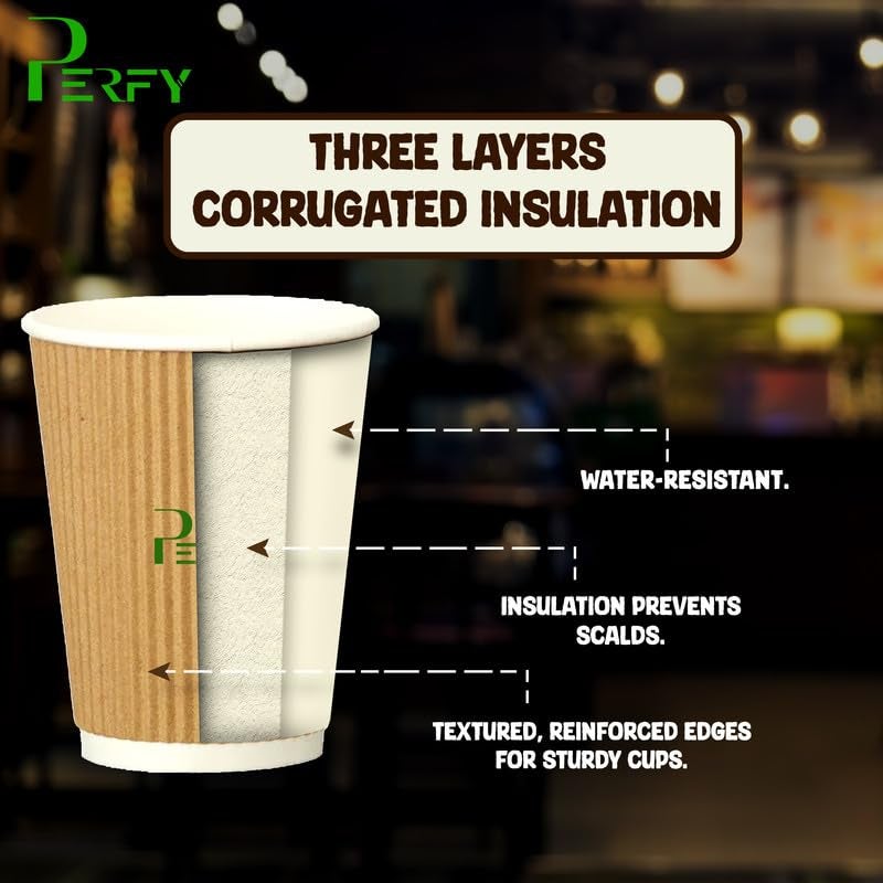 Perfy Sustainable Biodegradable Ripple Cups(180ml)|Disposable Paper Cups, Non-Slip Cups|Eco-Friendly Hot Cups|Sturdy, Microwave Safe, Brown (Pack of 75) - Image 5