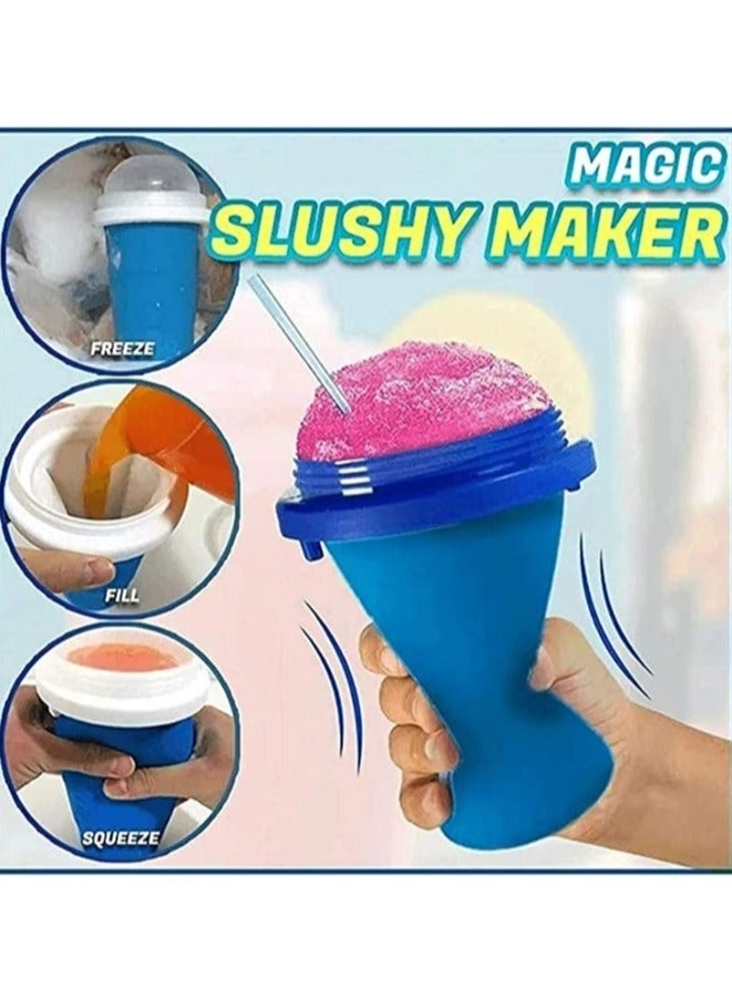 ELTRAZONE Squeeze Cup, Slushy Maker Cup with Straw, Frozen Magic Squeeze Cup Cooling Maker Pinch Ice Cup - Freeze Mug Milkshake Maker, Portable Double Layer Silica Cup Maker Smoothie Ice Cups (Blue) - Image 2