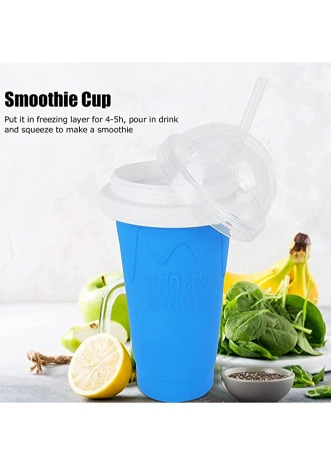 ELTRAZONE Squeeze Cup, Slushy Maker Cup with Straw, Frozen Magic Squeeze Cup Cooling Maker Pinch Ice Cup - Freeze Mug Milkshake Maker, Portable Double Layer Silica Cup Maker Smoothie Ice Cups (Blue) - Image 3