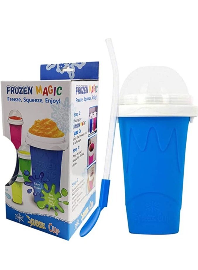 ELTRAZONE Squeeze Cup, Slushy Maker Cup with Straw, Frozen Magic Squeeze Cup Cooling Maker Pinch Ice Cup - Freeze Mug Milkshake Maker, Portable Double Layer Silica Cup Maker Smoothie Ice Cups (Blue) - Image 5