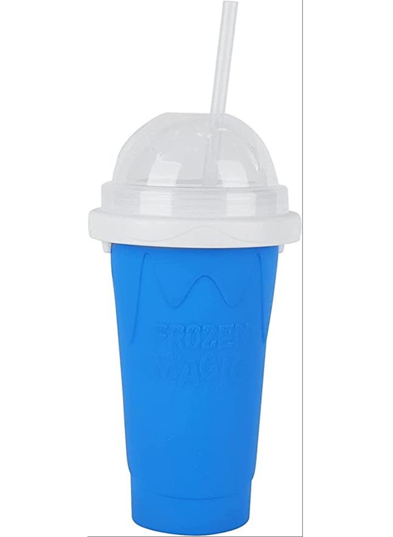 ELTRAZONE Squeeze Cup, Slushy Maker Cup with Straw, Frozen Magic Squeeze Cup Cooling Maker Pinch Ice Cup - Freeze Mug Milkshake Maker, Portable Double Layer Silica Cup Maker Smoothie Ice Cups (Blue) - Image 1