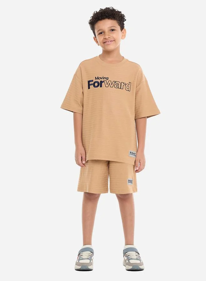 فكتور اند جين Victor And Jane Boys Brown Embroidered T-Shirt and Shorts Set