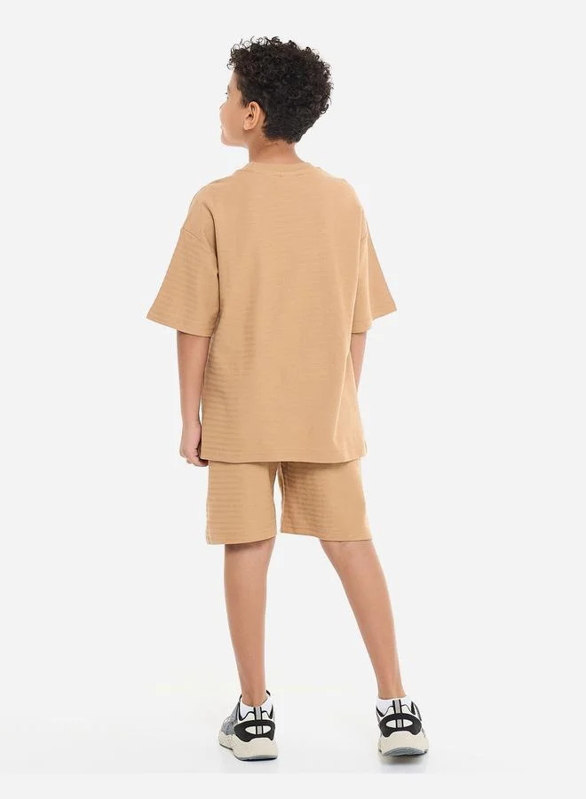 victor and jane Victor And Jane Boys Brown Embroidered T-Shirt and Shorts Set