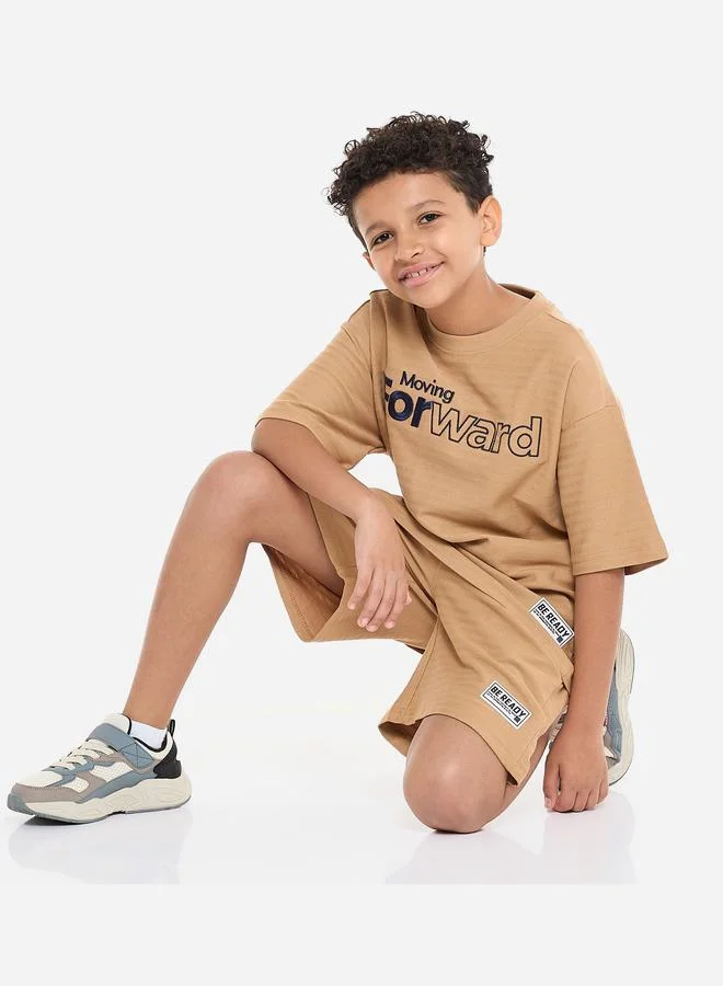 فكتور اند جين Victor And Jane Boys Brown Embroidered T-Shirt and Shorts Set