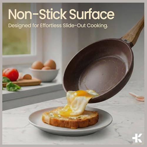 BAKKENMASTER Bakken Master 20 Piece Cookware Set - Pots and Pans with Handle Grips and Tempered Glass Lids, With 6-piece Bakeware Set, Nonstick Granite Coating, Ceramic Max Temperature (Up To 500°F), Brown Marble - Image 3