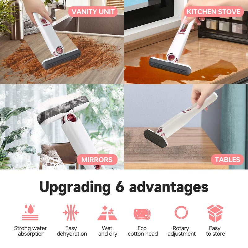 TBTFW Mini Mop Portable Lightweight PVA Sponge Ideal for Small Spaces White - Image 4