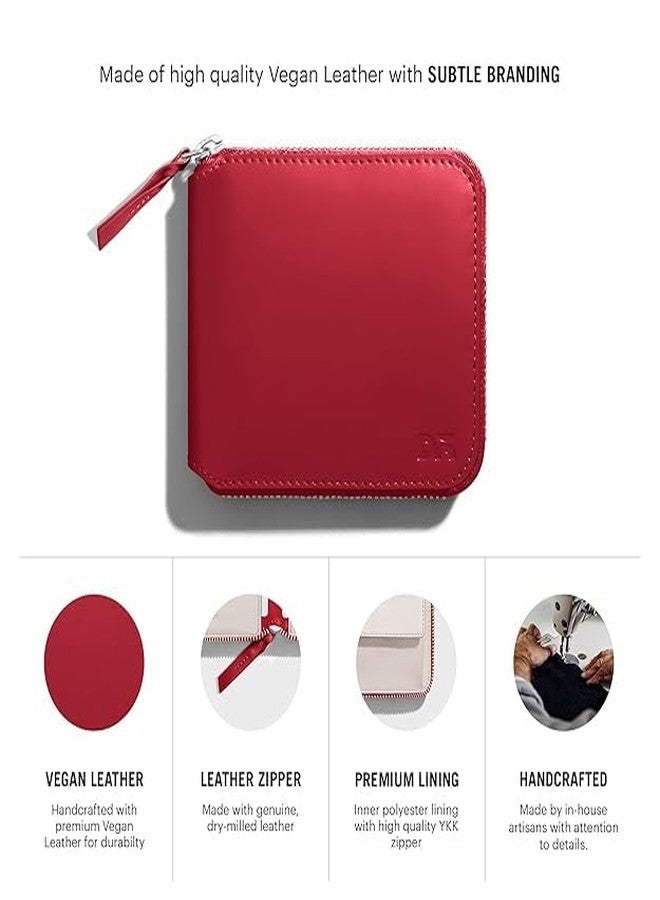 Tech-Bown TECHBOWN Classic Design Women's Slim, Lightweight, Stylish Zip Wallet, Red - Image 3