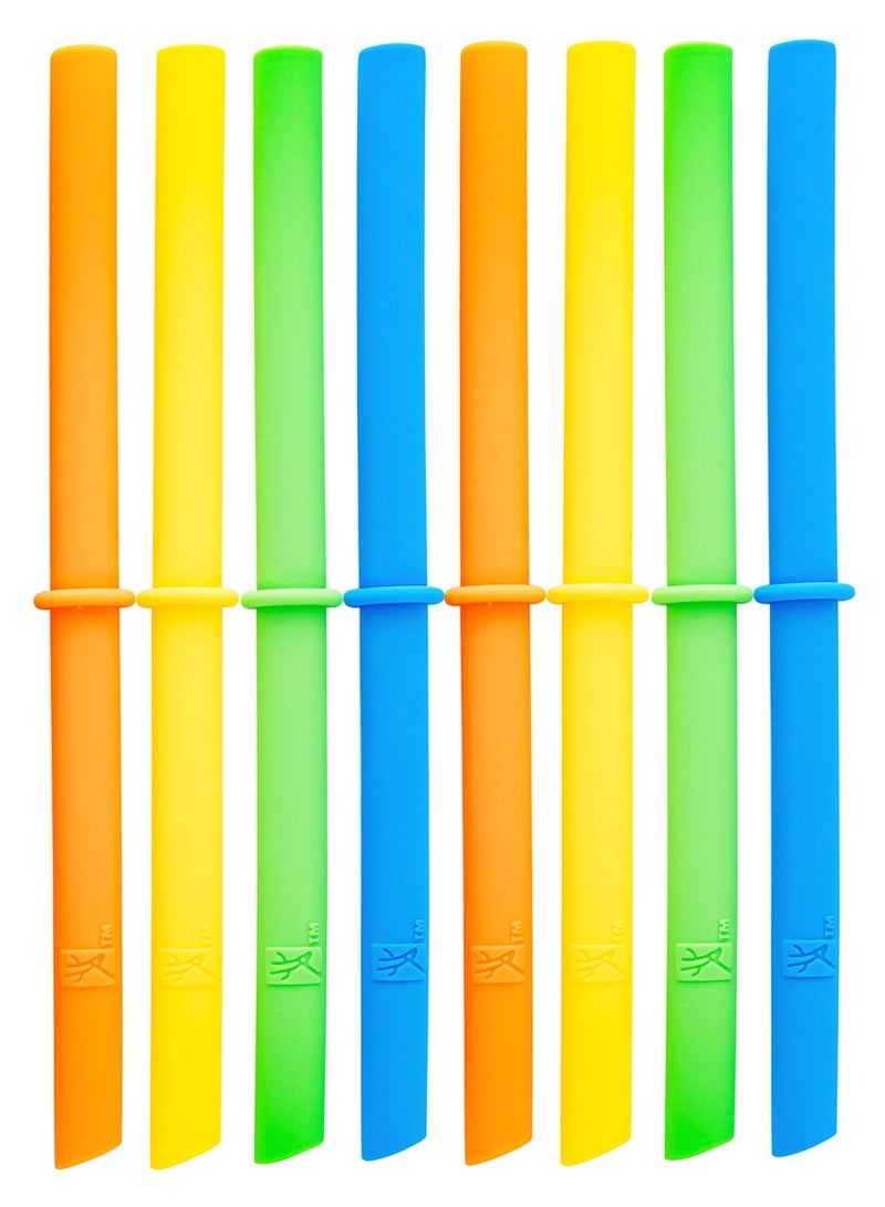 Elk and Friends Adults & Kids Reusable Silicone Straws with Stoppers (Orange/Green/Yellow/Blue (6.3" Length)) - Image 1