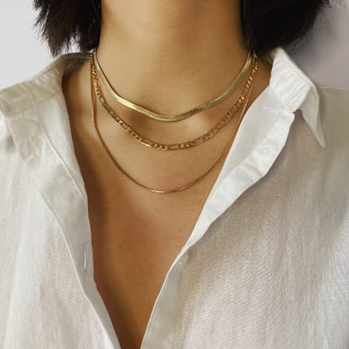 Tasiso Herringbone Choker Necklace Set Three Layered Snake Chain Layering Herringbone Chain Necklace Flat Snake Choker Necklace for Women 4MM 38CM/42CM/47CM - Image 5