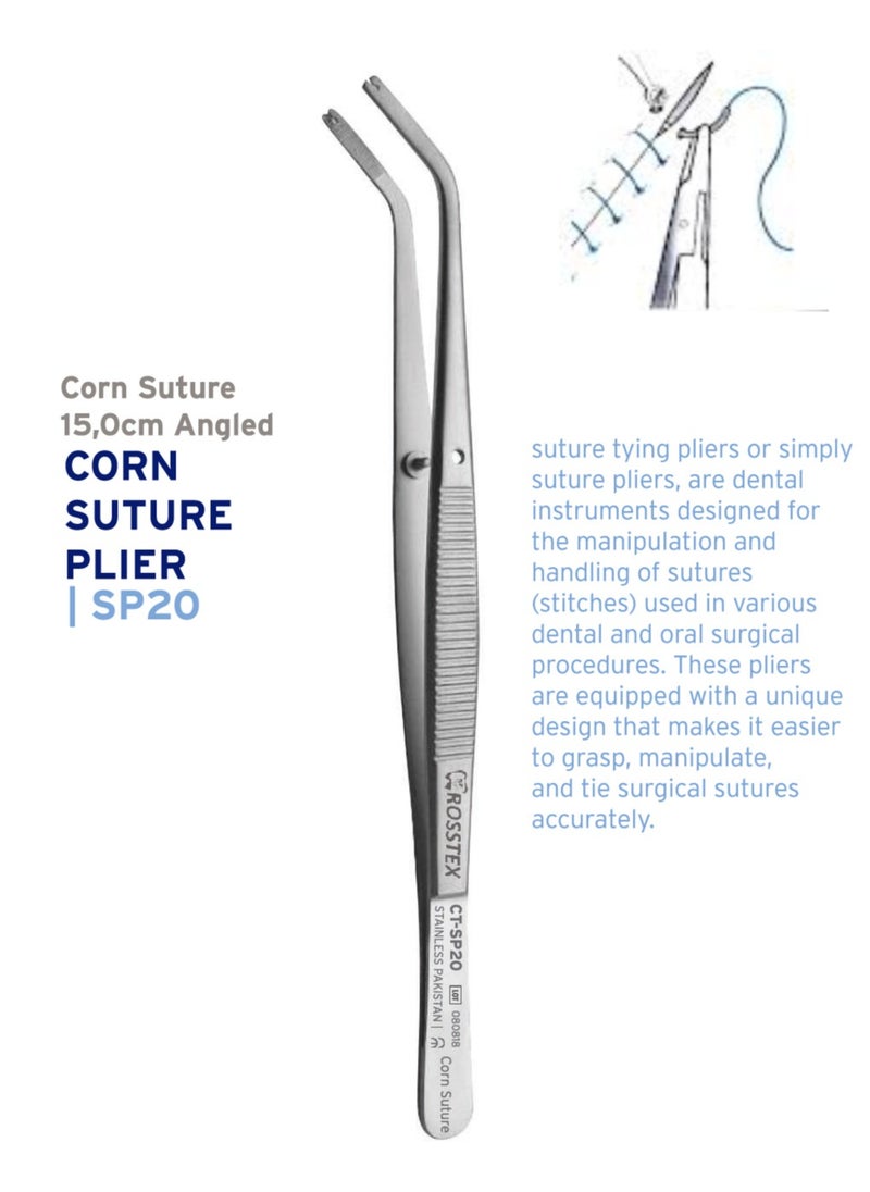 Crosstex Dental Instrument Suture Corn Tissue Plier 1.6mm 15,0cm curved 