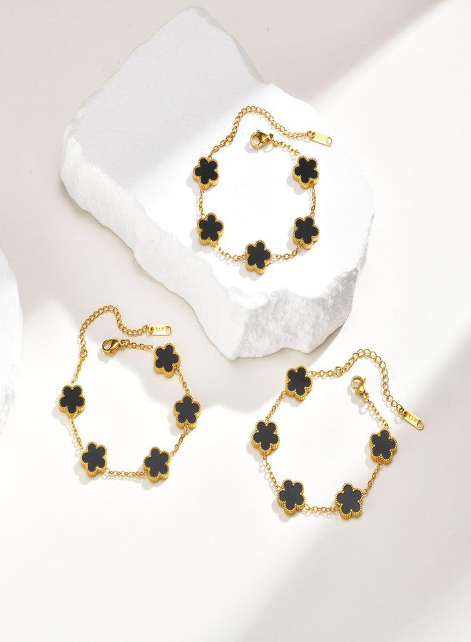 ام بيرينبو طقم أساور ذهبية نسائية - 3 قطع، سوار مزين بالزهور مطلي بالذهب عيار 18 قيراطًا، سوار من الفولاذ المقاوم للصدأ لا يفقد بريقه، سلسلة قابلة للتعديل، هدية عصرية، هدية مثالية لأعياد الميلاد وعيد الحب. - Image 5