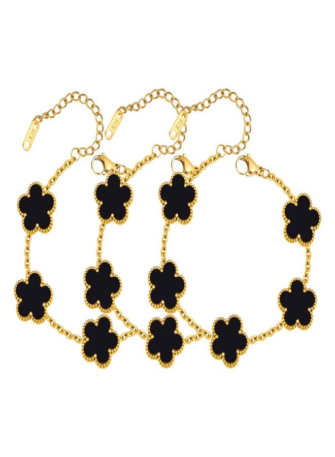 ام بيرينبو طقم أساور ذهبية نسائية - 3 قطع، سوار مزين بالزهور مطلي بالذهب عيار 18 قيراطًا، سوار من الفولاذ المقاوم للصدأ لا يفقد بريقه، سلسلة قابلة للتعديل، هدية عصرية، هدية مثالية لأعياد الميلاد وعيد الحب. - Image 1