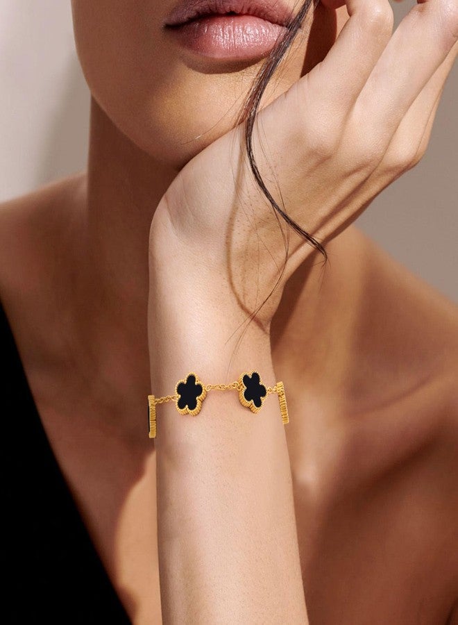 ام بيرينبو طقم أساور ذهبية نسائية - 3 قطع، سوار مزين بالزهور مطلي بالذهب عيار 18 قيراطًا، سوار من الفولاذ المقاوم للصدأ لا يفقد بريقه، سلسلة قابلة للتعديل، هدية عصرية، هدية مثالية لأعياد الميلاد وعيد الحب. - Image 2